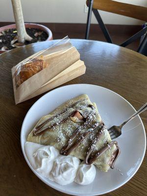 Strawberry crepe and chocolate croissant