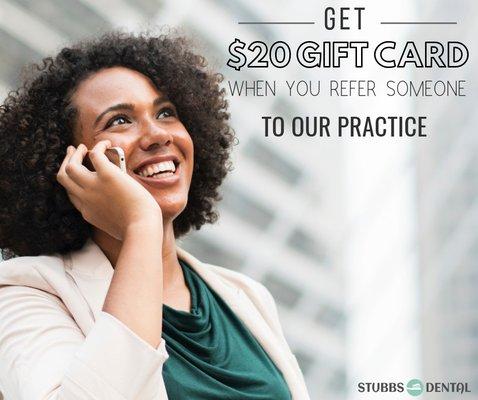 Get a $20 giftcard when you refer a new patient to our practice!