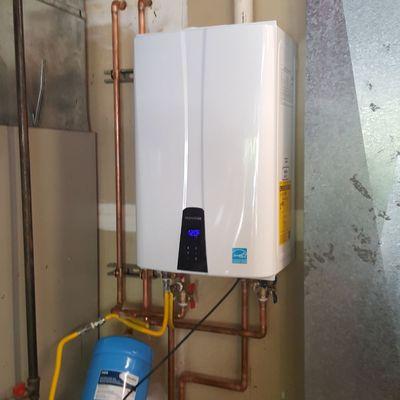 Tankless water heater installation.