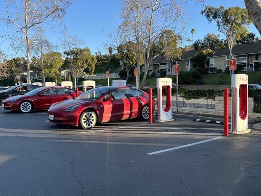 2.7.23 Valentine's Day must be around the corner with the red teslas charging... the 3rd one escaped with their poodle