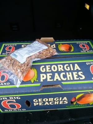 scored peaches and pecans