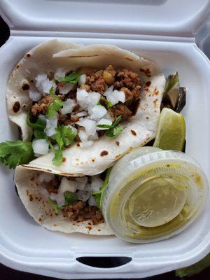 Beef Taco I love the green sauce Just adding a little more spice in my life.