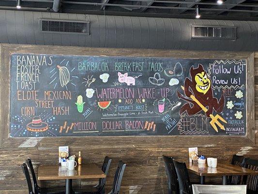 Super amazing chalk board highlighting some seasonal specials and repping ASU and BLM!