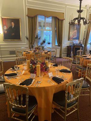 Tablescaping for The Annual Fall Black Tie Dinner in Honor of Volunteers and Major Donors to the DACOR Bacon House Foundation.