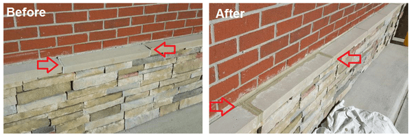 Before and after of some minor masonry repair at a local business.