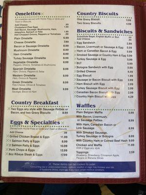 Breakfast menu