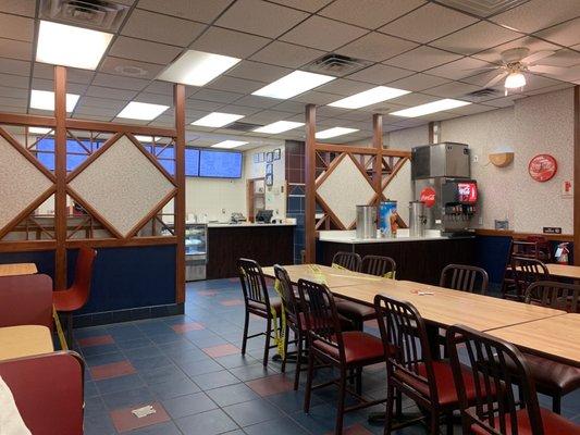 Diningroom - Some tables are marked as closed for social distancing.