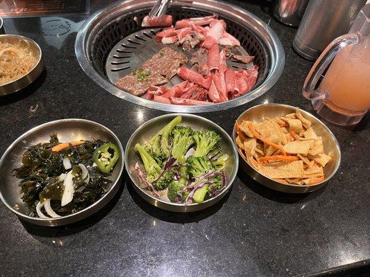 Seaweed salad Broccoli  Fish cake Bulgogi Beef tongue  Brisket