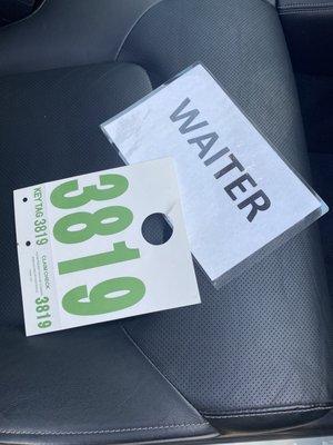 They even left the waiter sign in my car