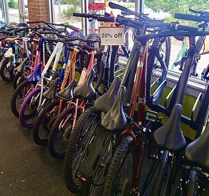 July Sale on Bikes! Shop inside under the AC. adult, children, and many 20" Bikes.
Bike Accessories in stock.