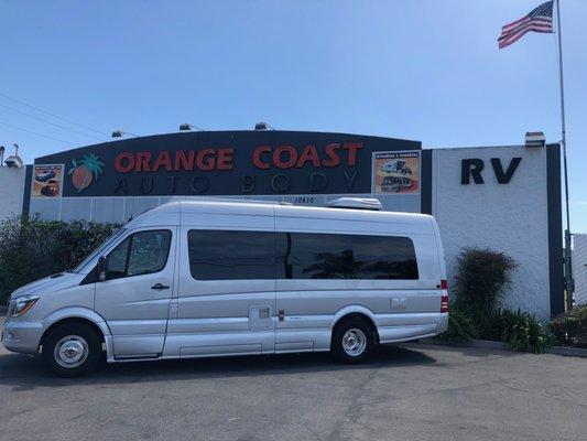 Orange Coast Auto Body/ RV just finished rear end repair on a 2019 Mercedes Sprinter Van. It looks brand new again!