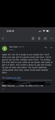 Sean nash sending out nasty emails shouldnt he be at work and not barrasing and bulllying people