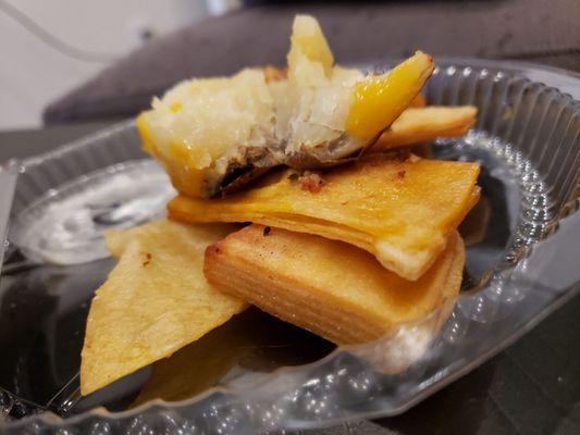 Raw nachos and a raw potato