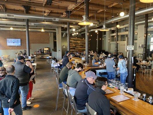 Long lines with empty tables.