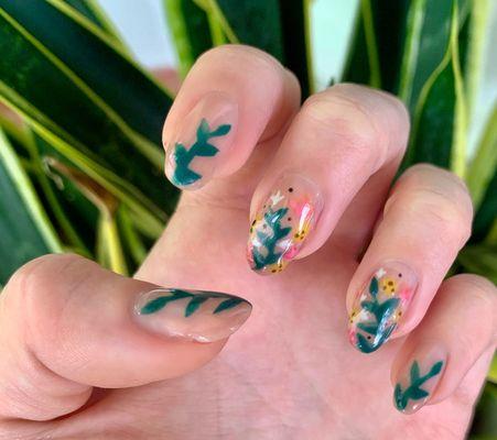 Gel Manicure with floral Nail Art