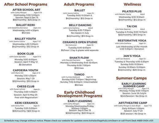 Class & Program Schedule