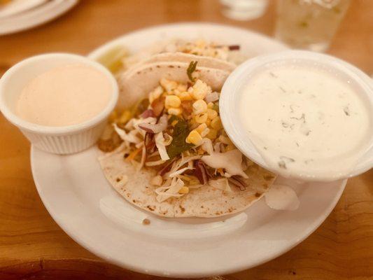 Fish Tacos with chipotle sauce and Cilantro Ranch