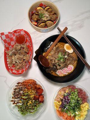 Popcorn Chicken, Takoyaki, Spicy Miso Ramen Bowl, S3. Island Medley Bowl, S6. Poultry Paradise Bowl