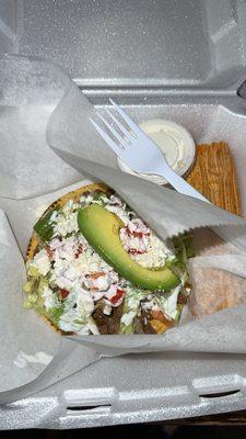 Tostada de asada & tamale