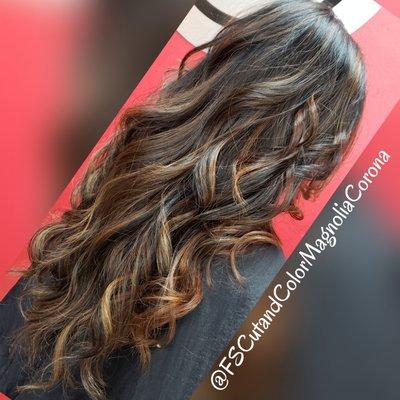 Long hair bronze highlights