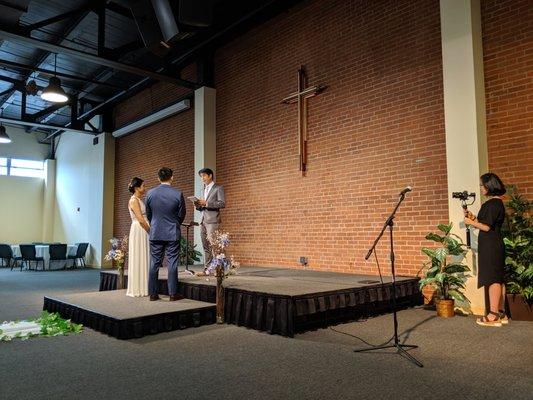 Wedding ceremony inside the Vine campus sanctuary.