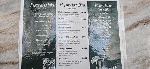 Happy hour menu