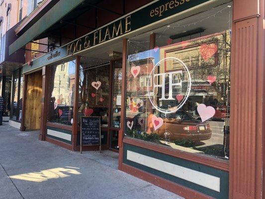 Storefront decorated for Valentines Day