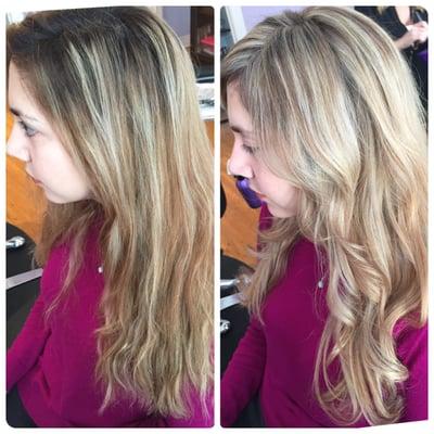 Before & after pic highlight root touch up with toner by Vanessa