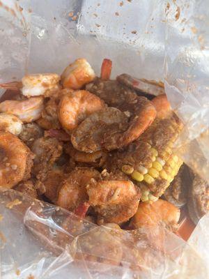 Shrimp sausage and corn