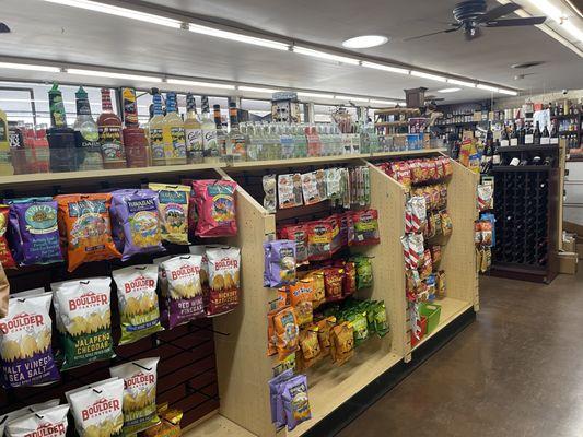 You can find your favorite chips and jerky here.