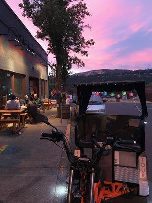 The rig outside Double Mountain Brewery under a fantastic sunset.