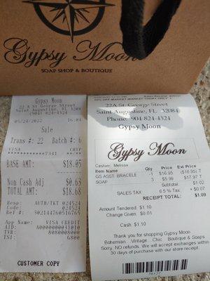 Copy of 5/24 receipt and today's receipt.