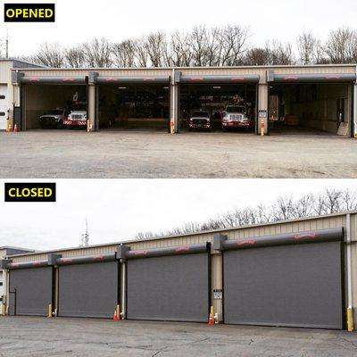 rolling steel commercial overhead doors opened and closed