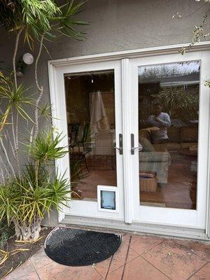 New cat door installation done in double French door.