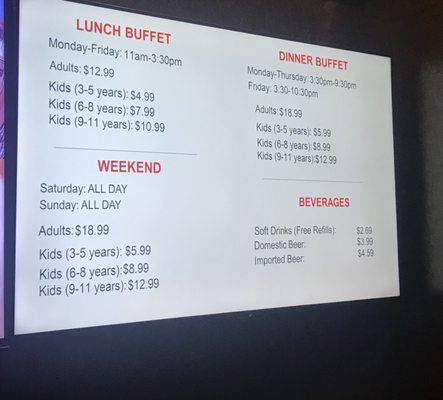 Menu, Prices