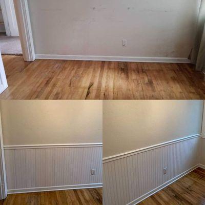 Wainscoting and chair rail installation that we did recently. Our customer was very happy.