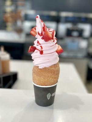 Blackberry Ice Cream with Strawberries and Raspberry Syrup and Cookie Butter inside