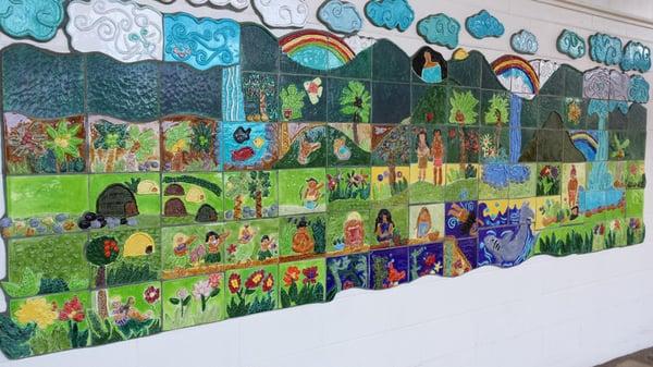 Ceramic mural on the wall of Administration Building. ..