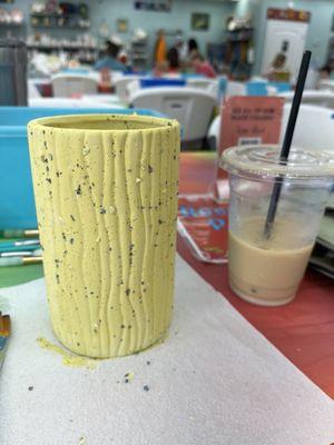 Vase with only the first layer painted. More colors were added after.