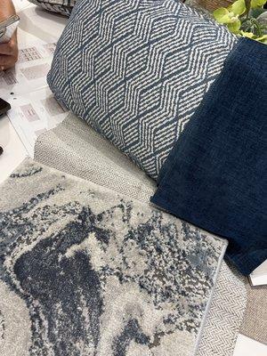 Sample fabrics and rug that you can touch