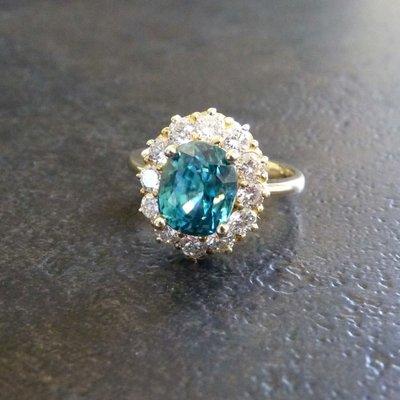 Blue Zircon and diamond ring