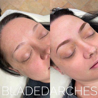 Before & after microbladed hairstrokes with microshading * combination brows *