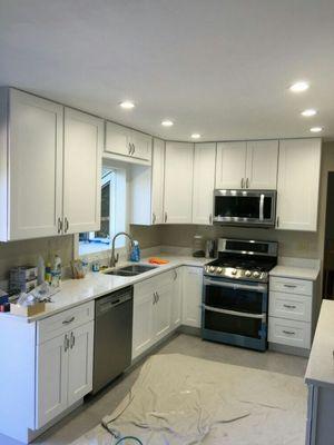 New kitchen makeover with quartz counters.