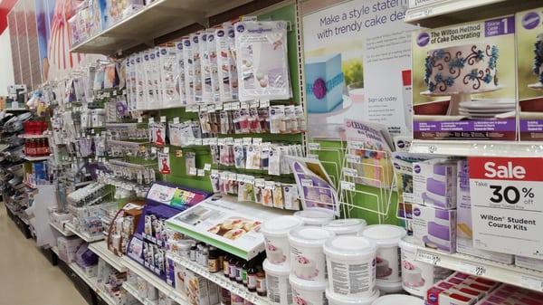 Lots of cake making supplies, mostly Wilton