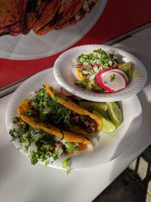 2 tacos de birria dorados & 1 regular de birria