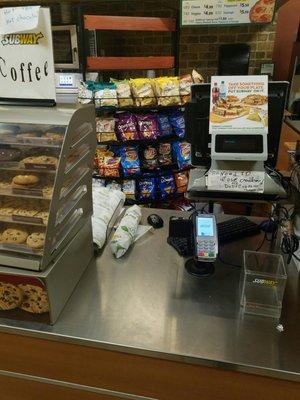 The chips are behind the counter....that's a first for me.