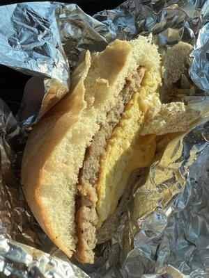 Egg sausage breakfast sandwich