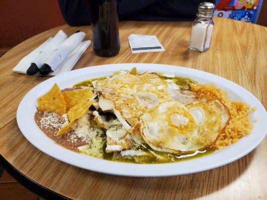 Chilaquiles with Over medium eggs.