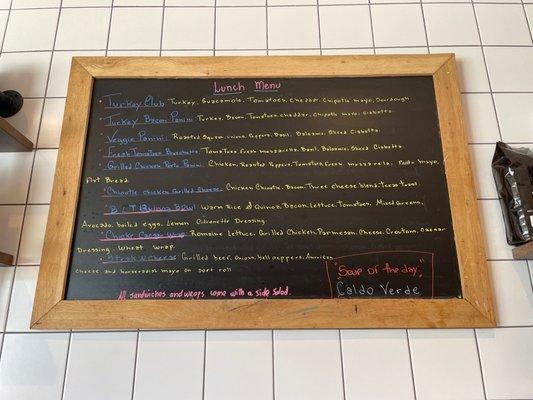 Lunch menu