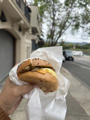 Sausage egg and cheese bagel